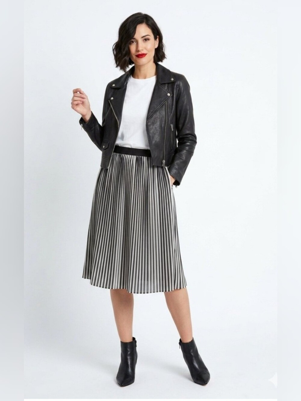 Eileen Fisher Black & Bone Ombré Pleated Midi Skirt Size M